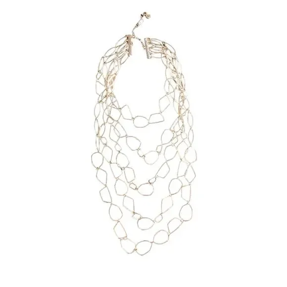 French Connections 5 Layered Multi Chain Long Gold Tone Necklace 37" - Picture 2 of 6